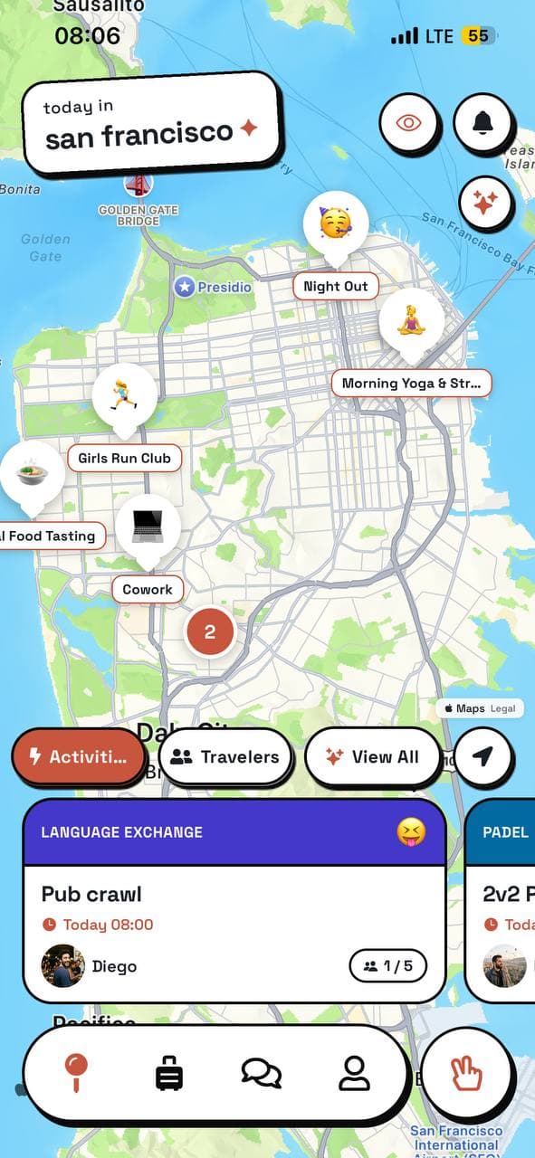 Suppertime's live map of activities and travelers